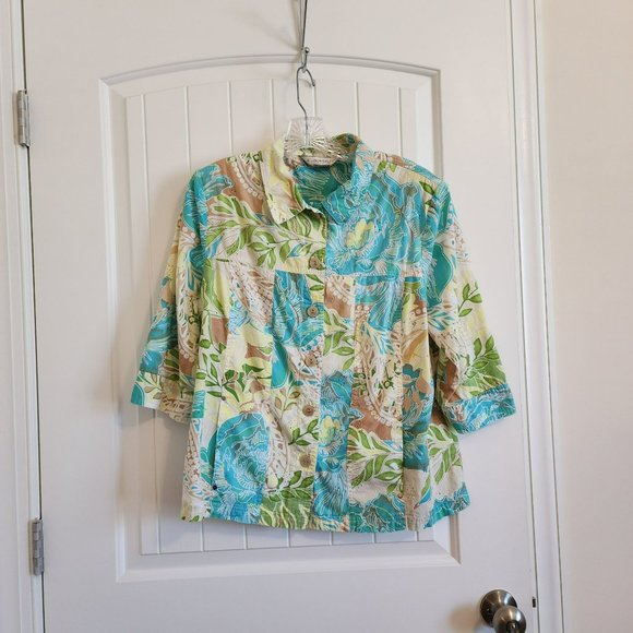 Allison Daly Tropical Button Shirt M/L - Picture 16 of 16